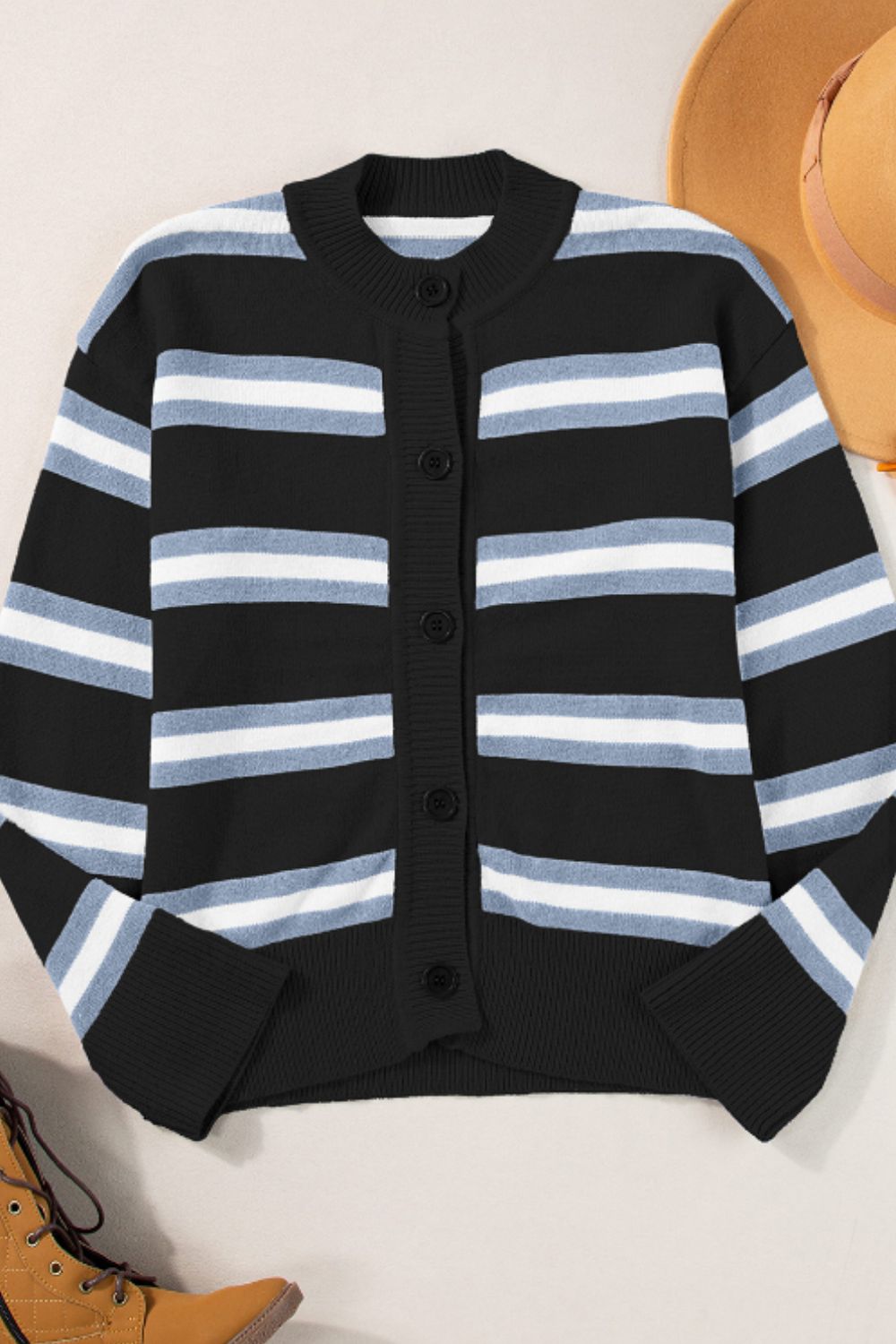 Striped Button Down Long Sleeve Cardigan - Classique Collection