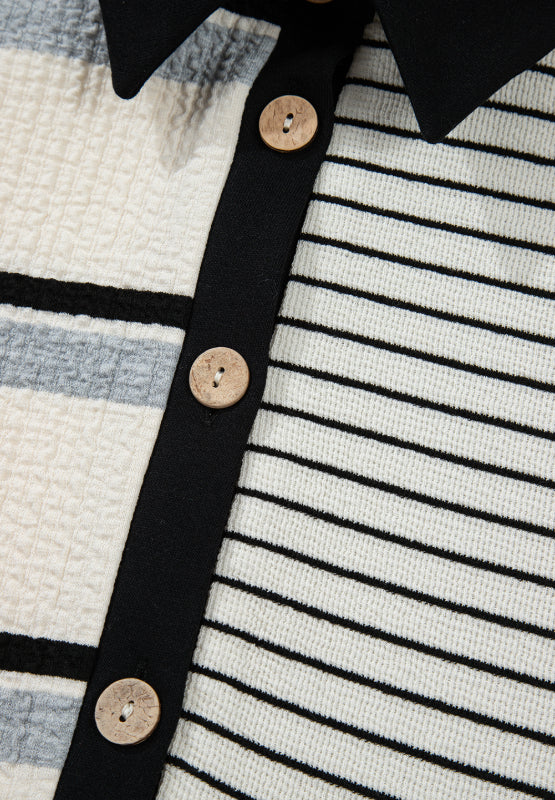 Striped Patchwork Long Sleeve Mini Dress - Classique Collection
