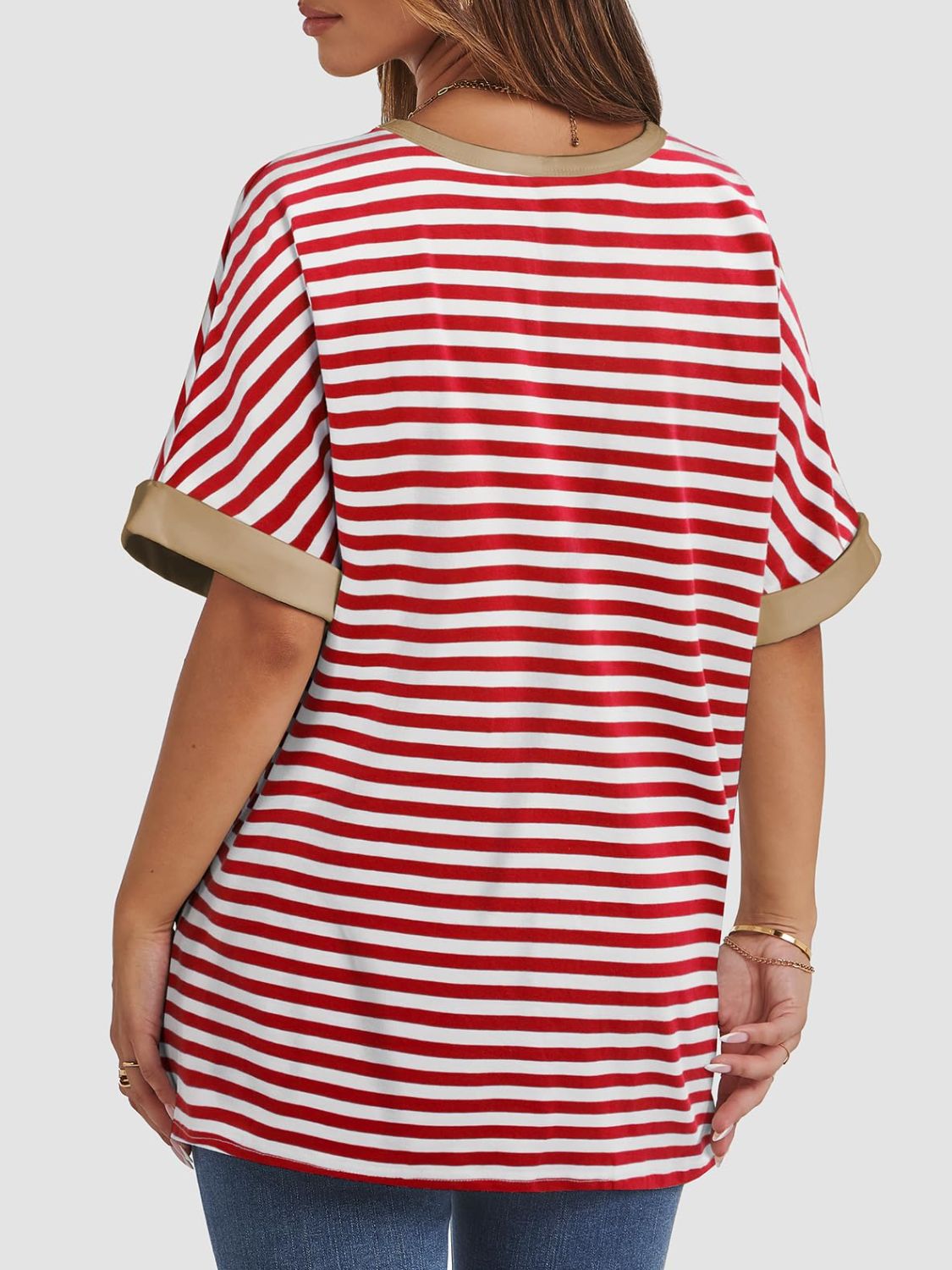 Contrast Striped Round Neck Half Sleeve T-Shirt - Classique Collection
