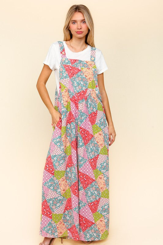 Haptics Full Size Printed Wide Leg Overalls with Side Pockets - Classique Collection