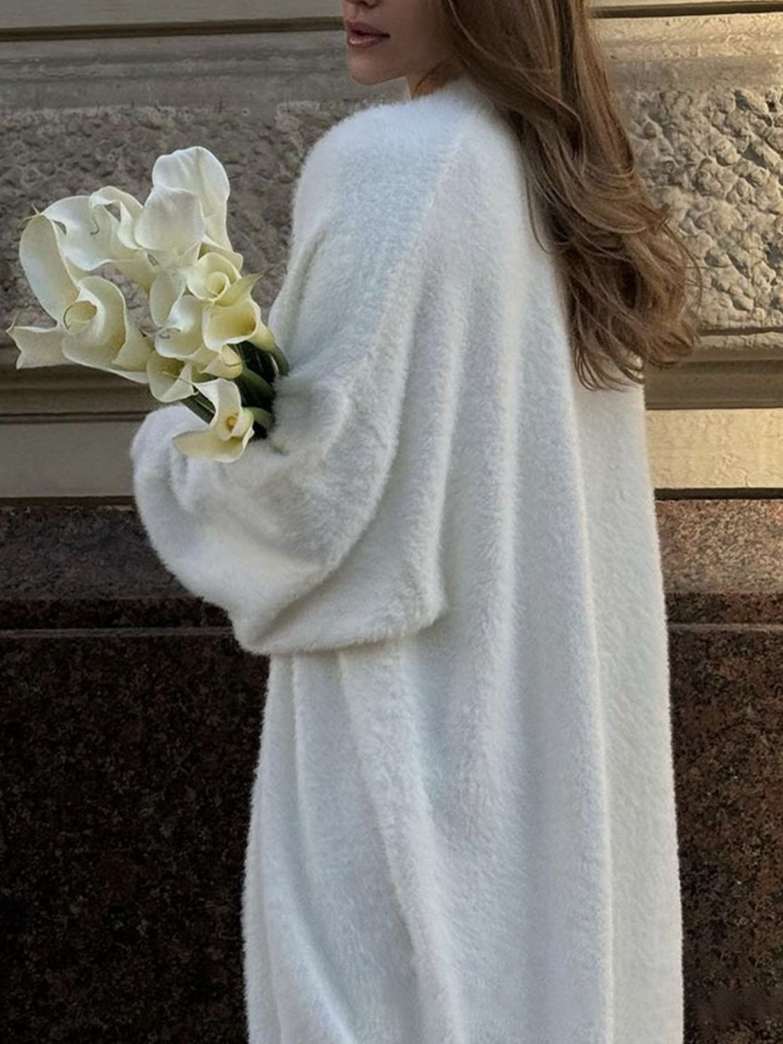 Fuzzy Open Front Solid Color Cardigan - Classique Collection