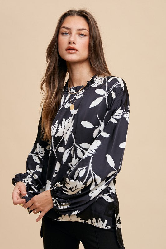 Annie Wear Frill Printed Balloon Sleeve Blouse - ClassiQ