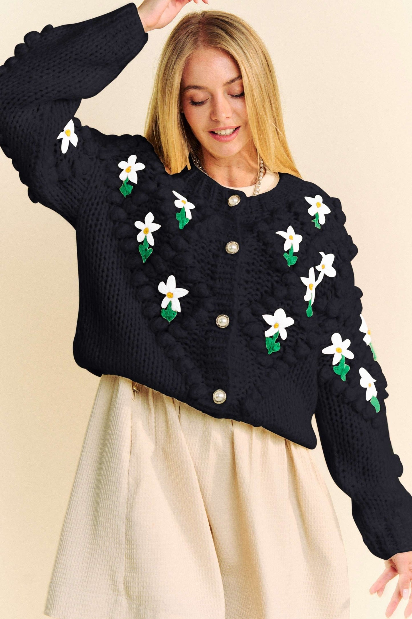 Davi & Dani Floral Pattern Button Down Cardigan - Classique Collection
