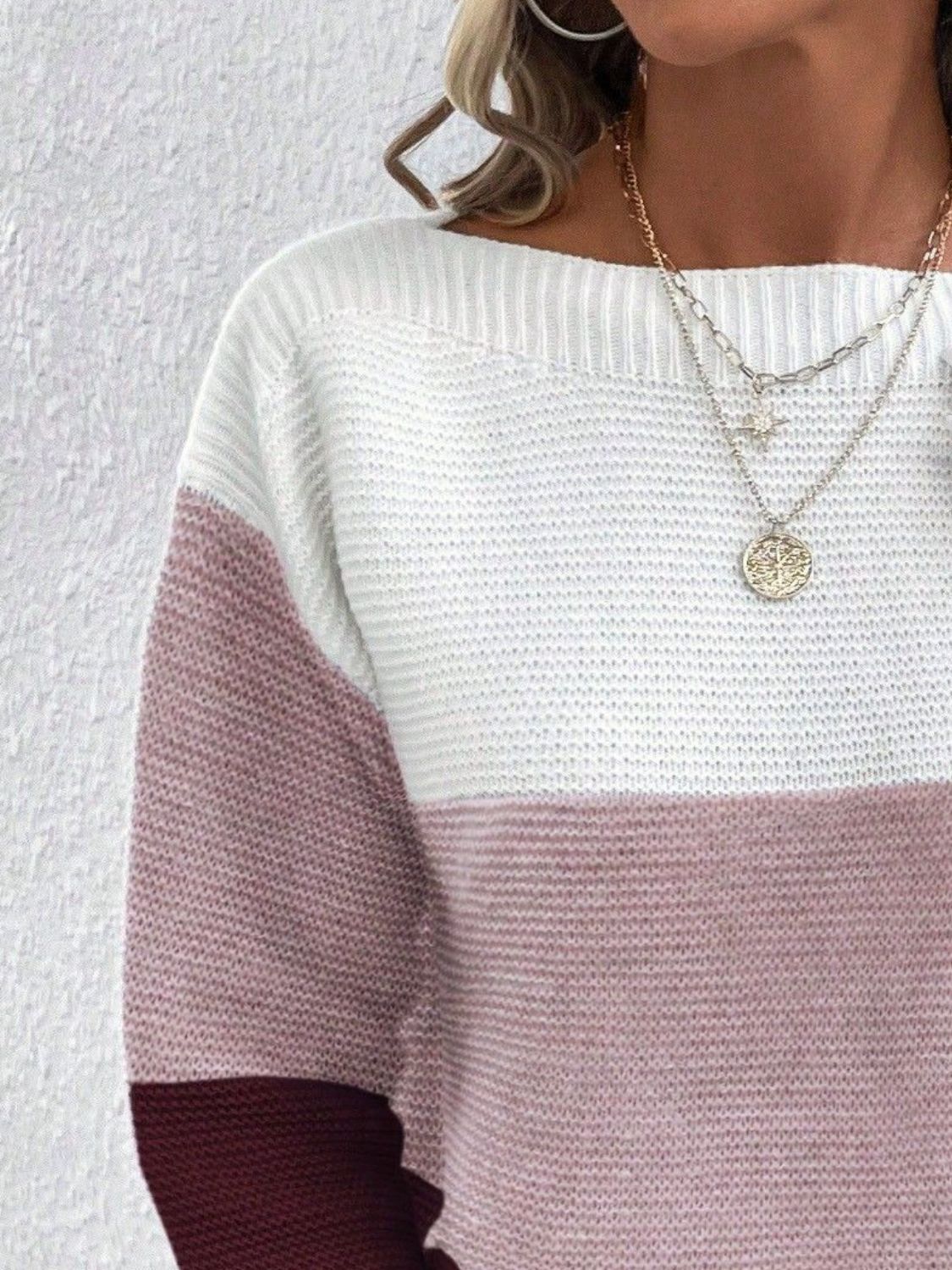 Color Block Boat Neck Sweater - ClassiQ