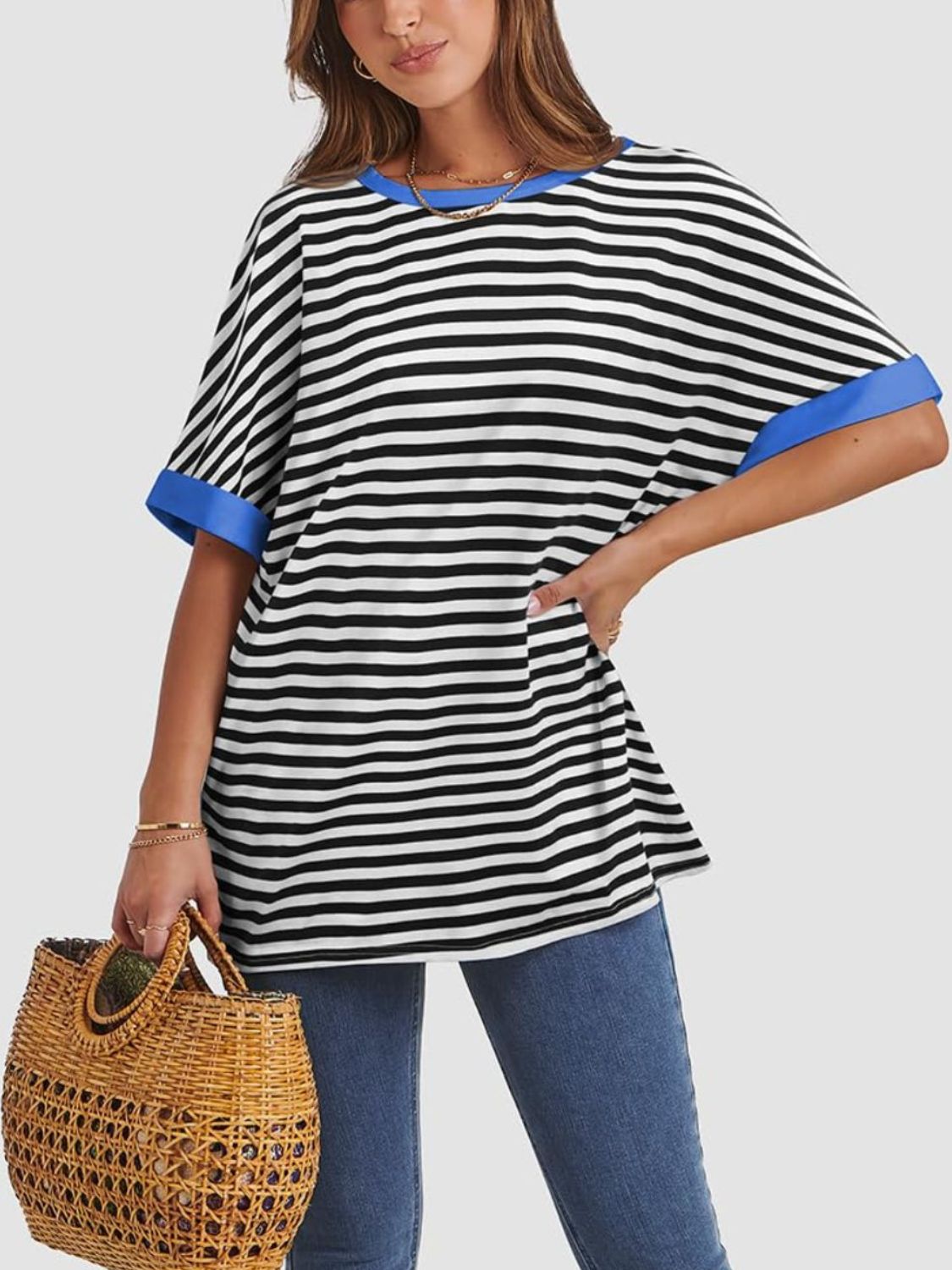 Contrast Striped Round Neck Half Sleeve T-Shirt - Classique Collection
