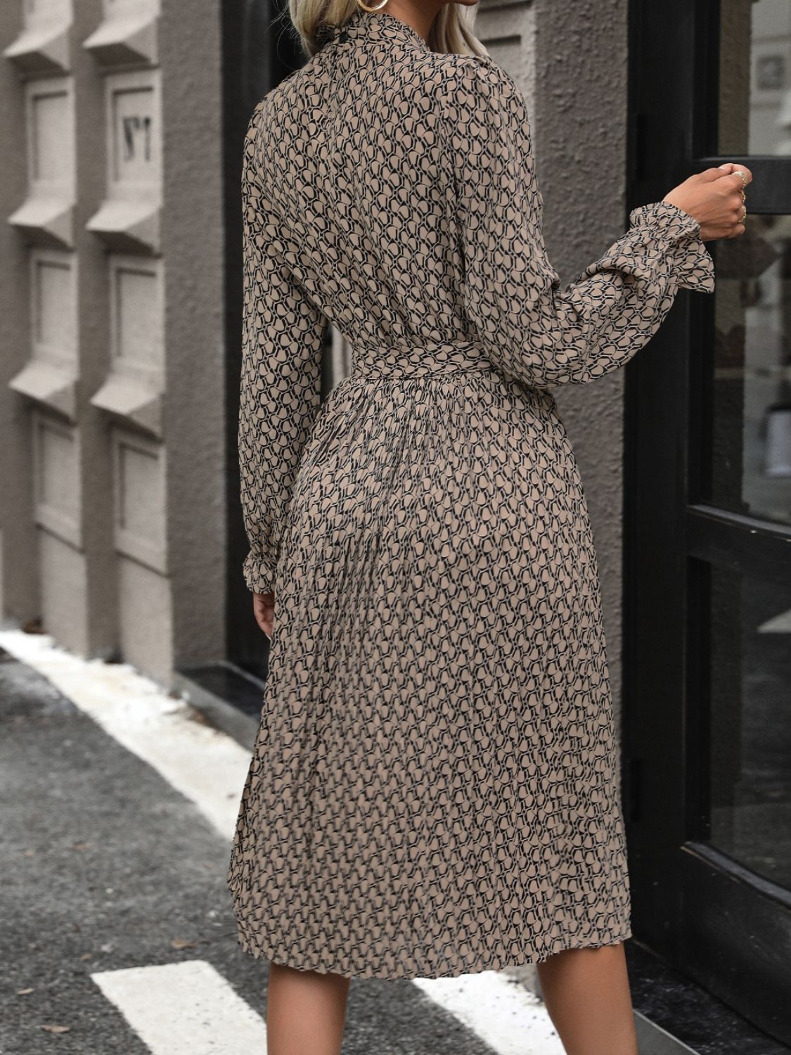 Perfee Printed Mock Neck Flounce Sleeve Dress - Classique Collection