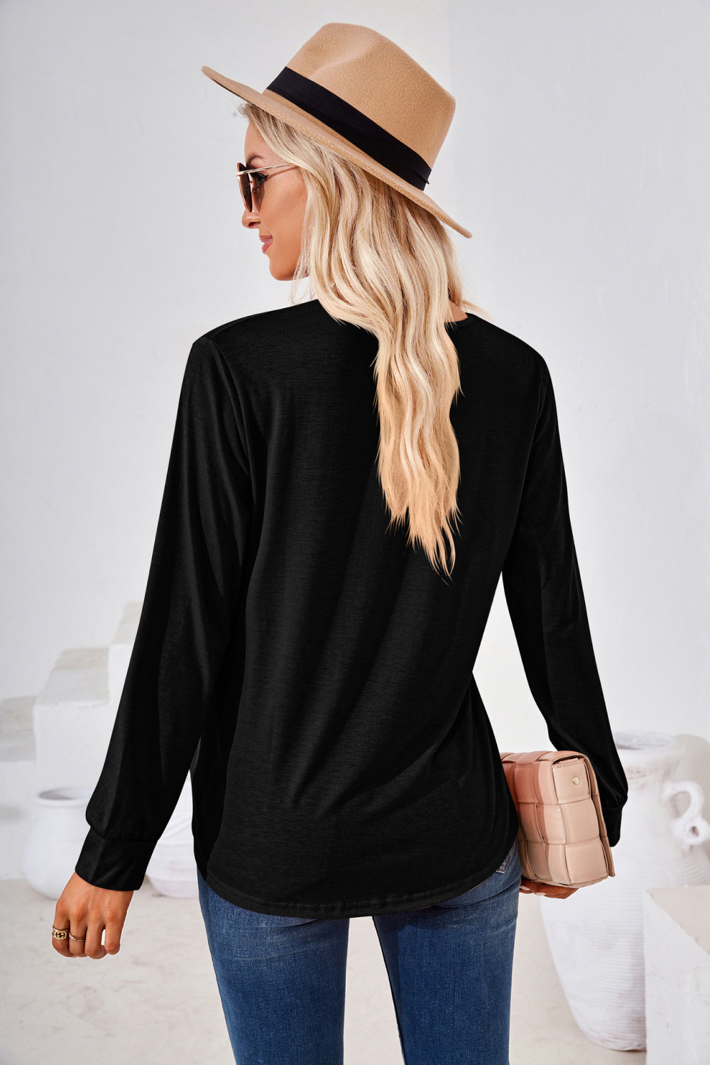 Square Neck Ruched Long Sleeve Blouse - Classique Collection