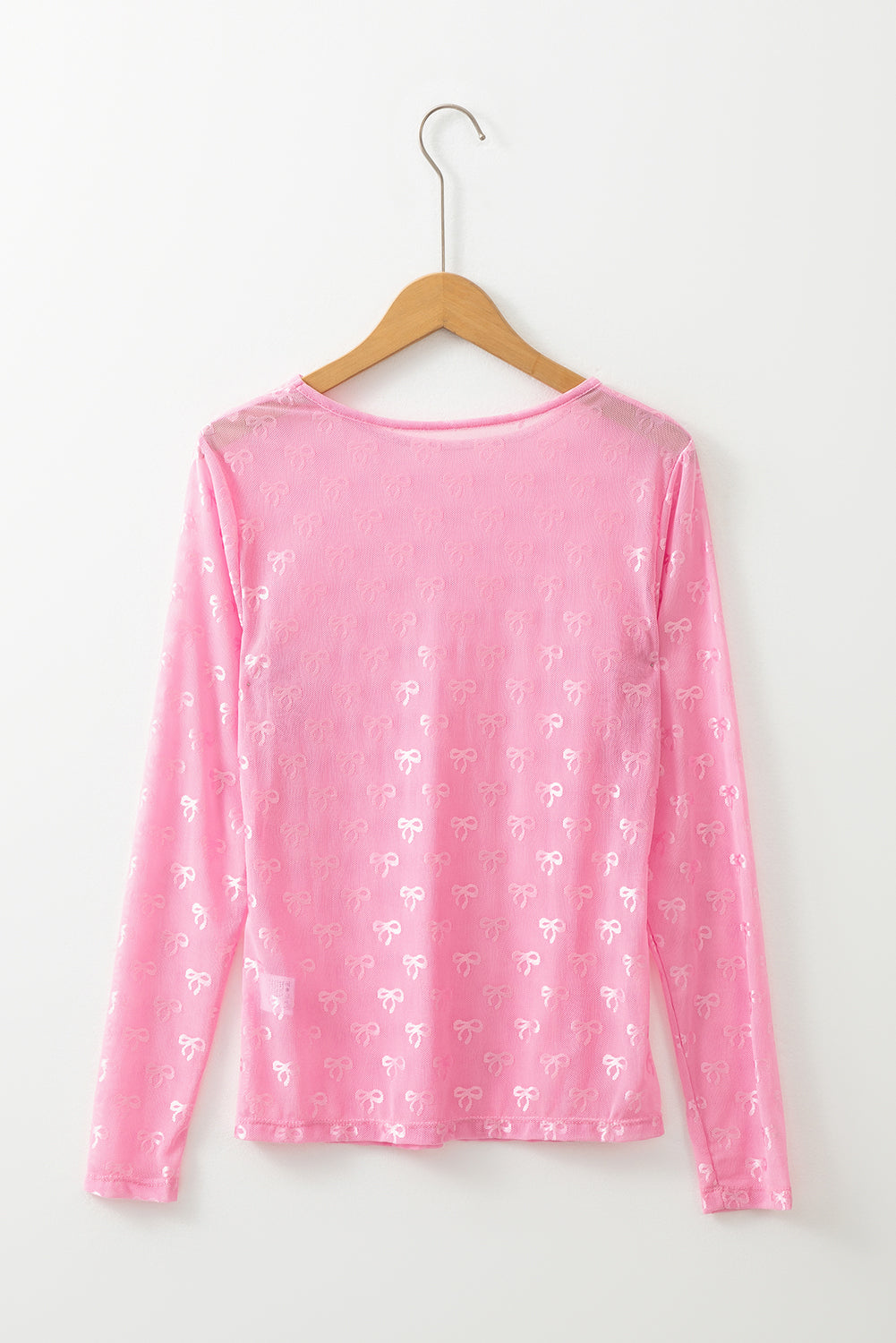 Black Bow Pattern Long Sleeve Slim Fit Mesh Top - ClassiQ