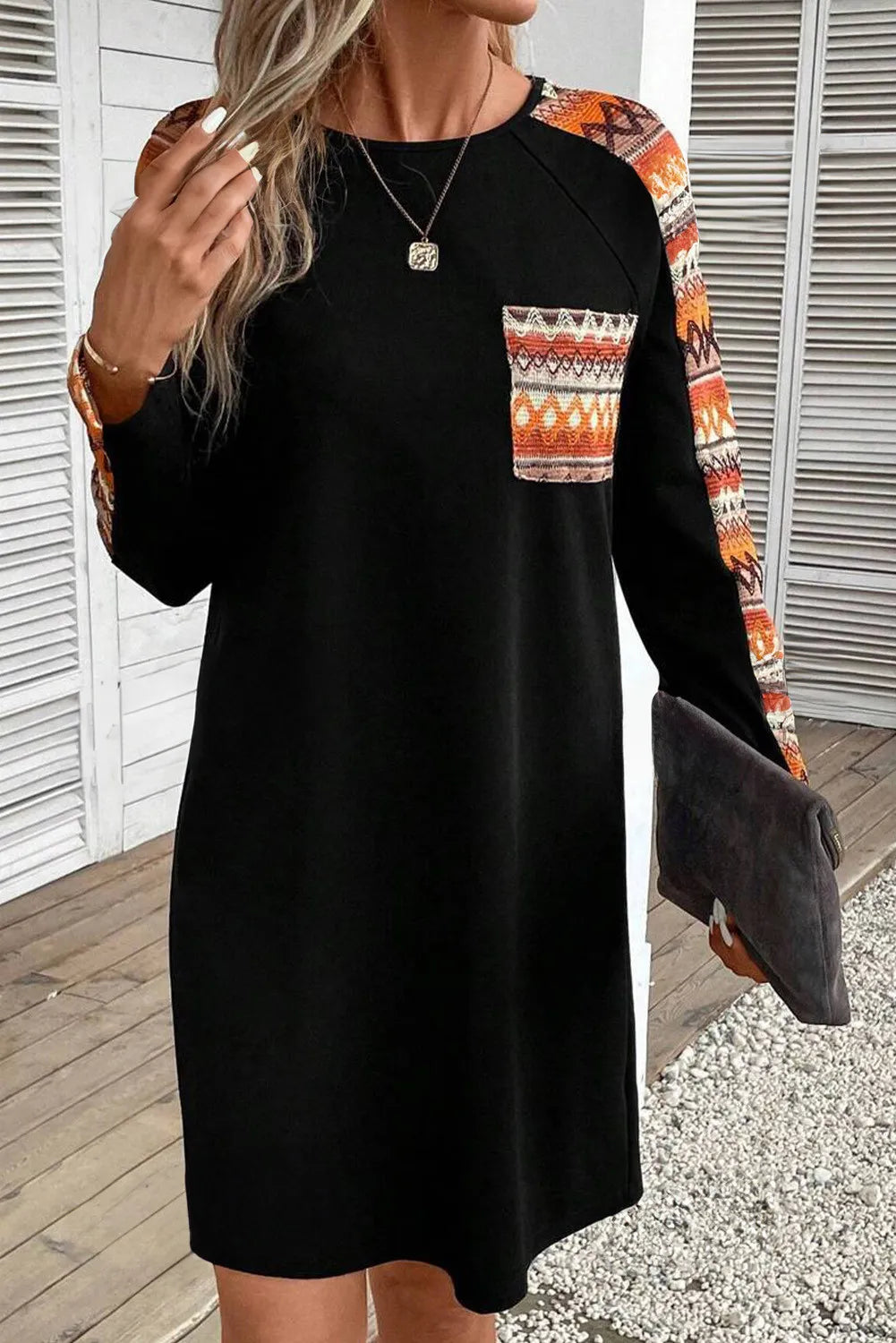 Round Neck Long Sleeve Mini Dress - Classique Collection