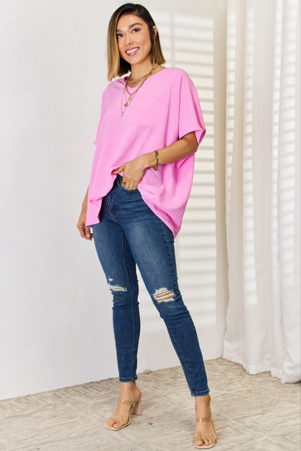 Zenana Texture Short Sleeve Blouse - Classique Collection