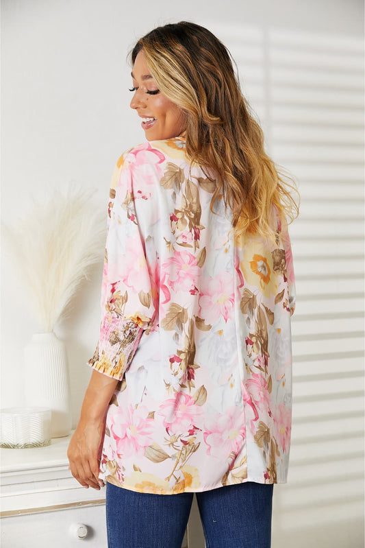 Double Take Floral Round Neck Three-Quarter Sleeve Top - Classique Collection
