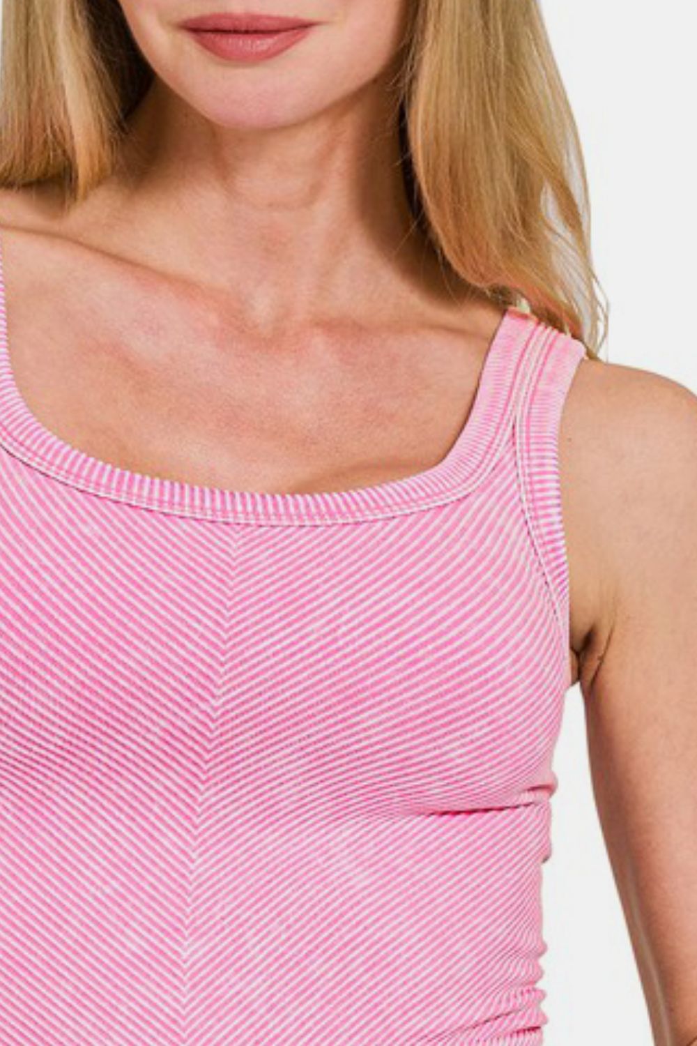 Zenana Washed Ribbed Scoop Neck Wide Strap Tank - Classique Collection