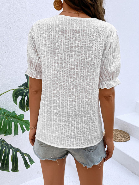 Honey Buttoned V-Neck Flounce Sleeve Top - Classique Collection