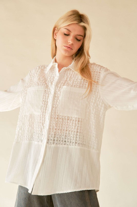 Davi & Dani Crinkled Jacquard Button Down Shirt - Classique Collection