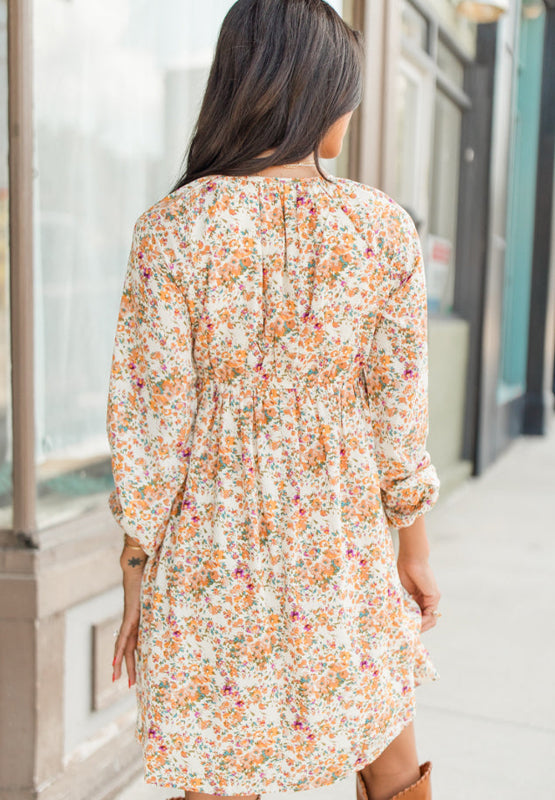 Printed V-Neck Balloon Sleeve Mini Dress - Classique Collection