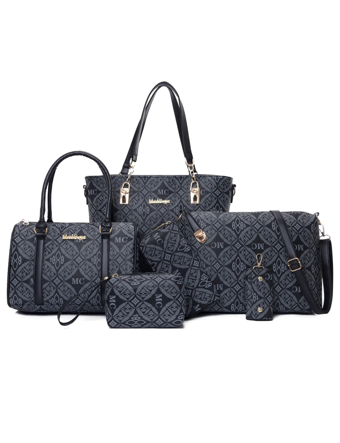 6 - Piece Geometric Pattern Bag SetBag