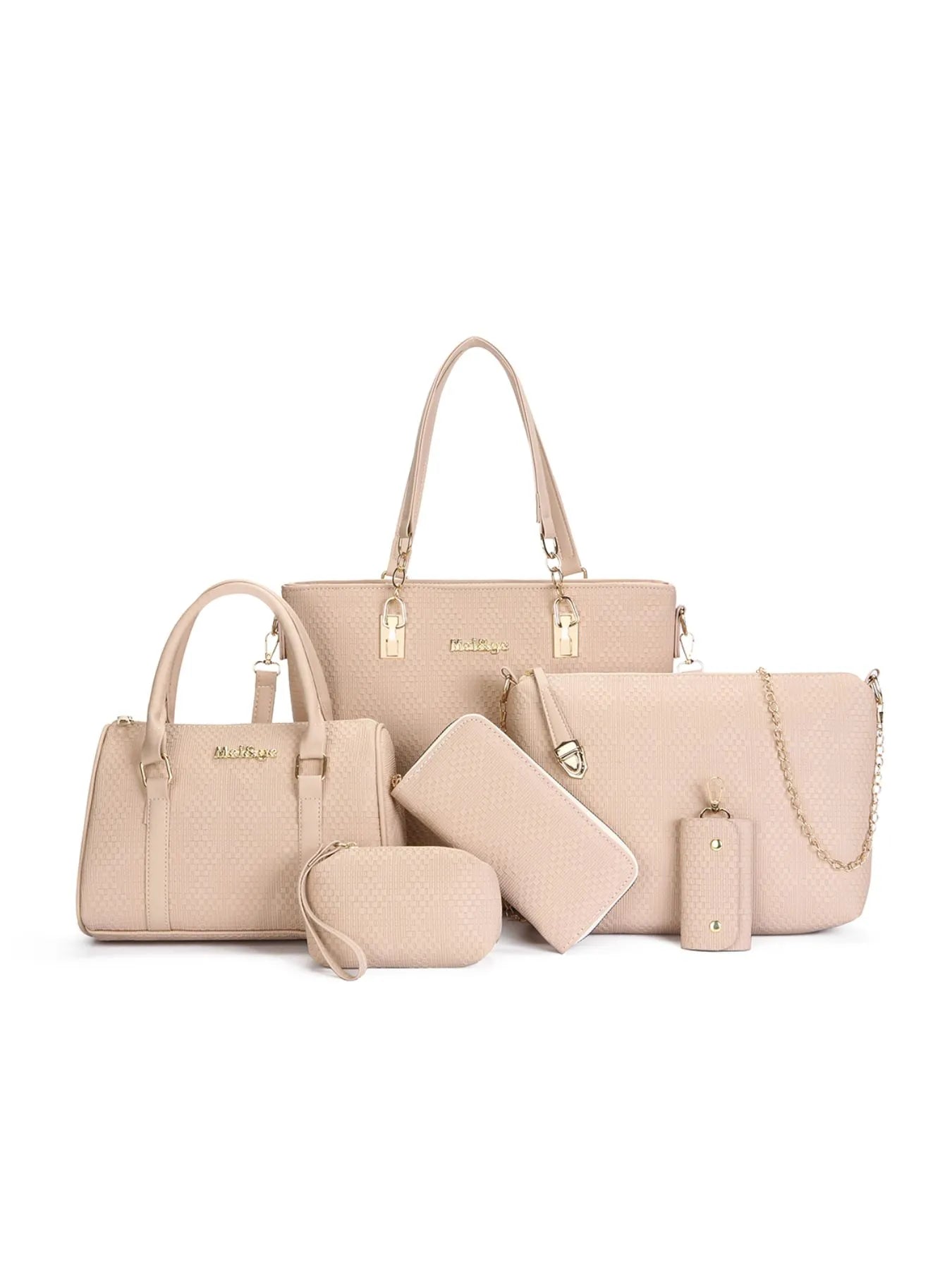 6 - Piece Leather Textured Bag SetBag