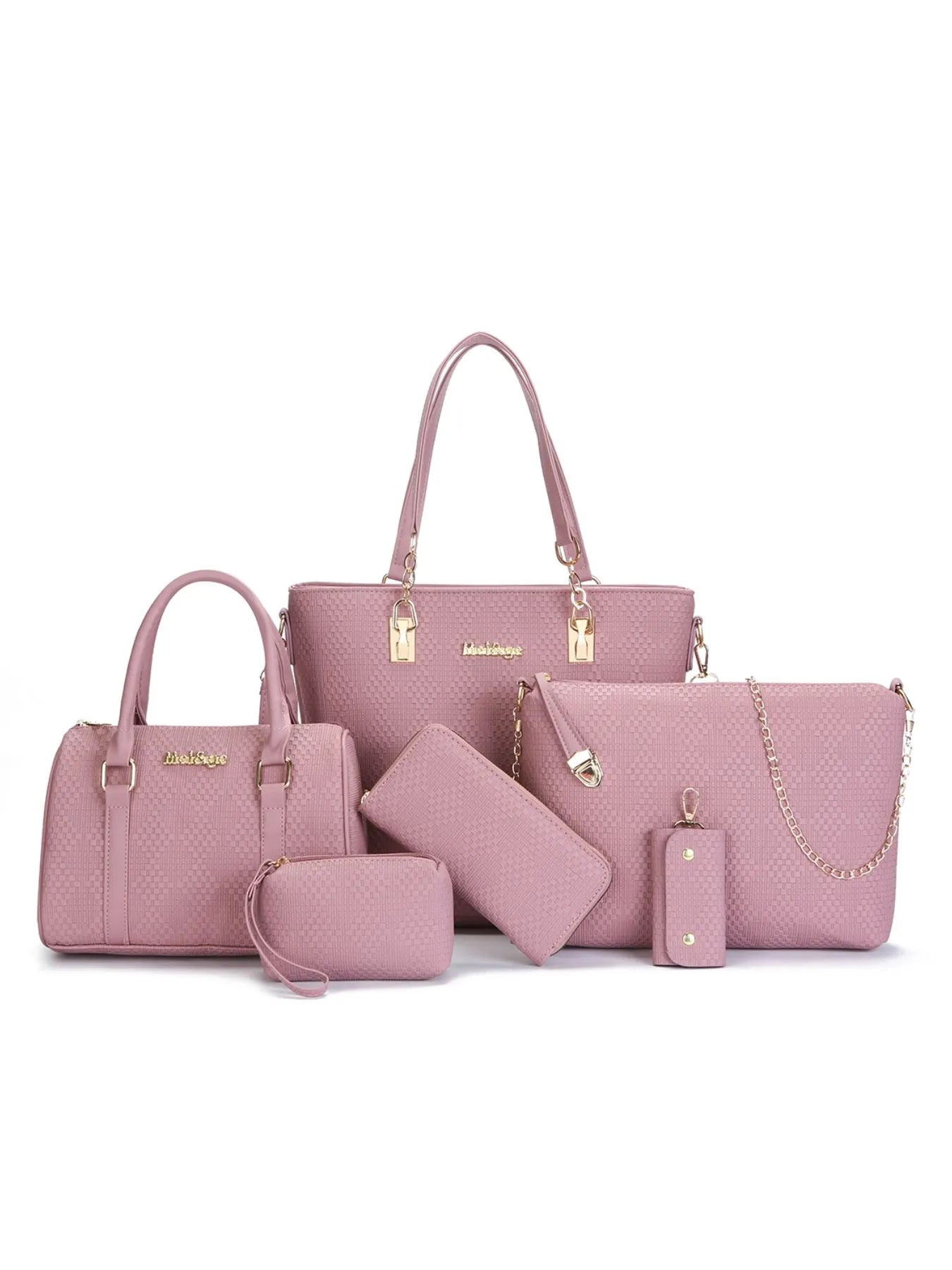 6 - Piece Leather Textured Bag SetBag