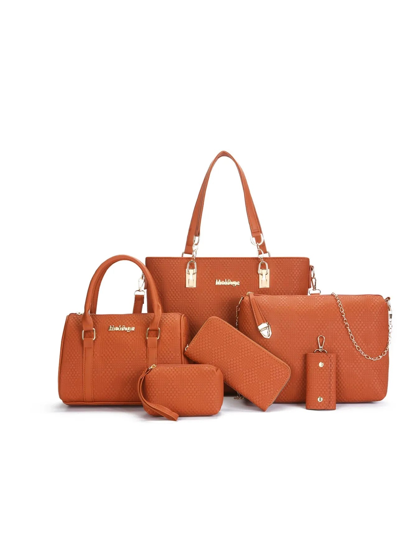 6 - Piece Leather Textured Bag SetBag