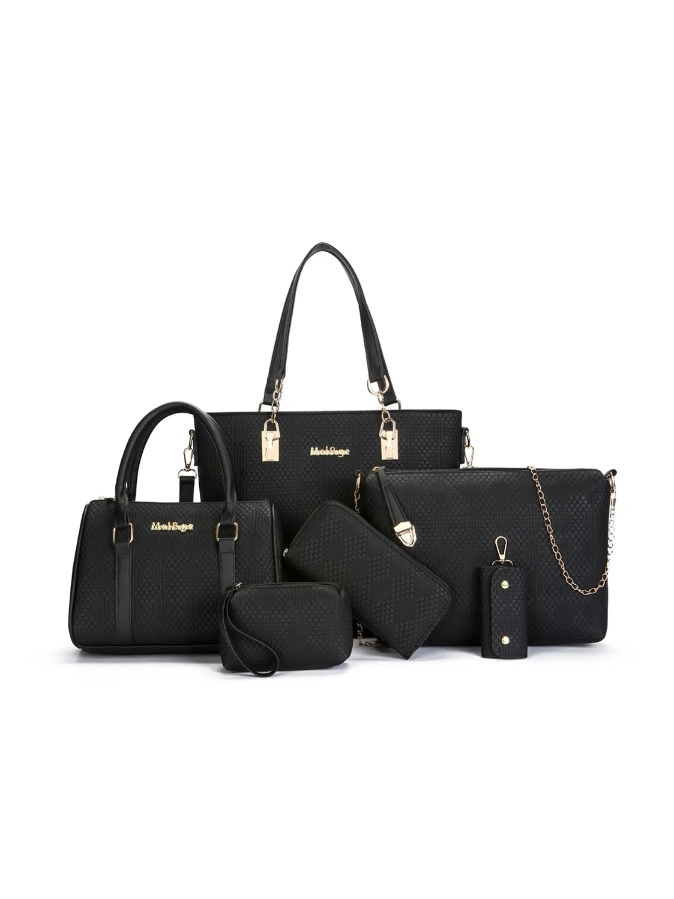 6 - Piece Leather Textured Bag SetBag