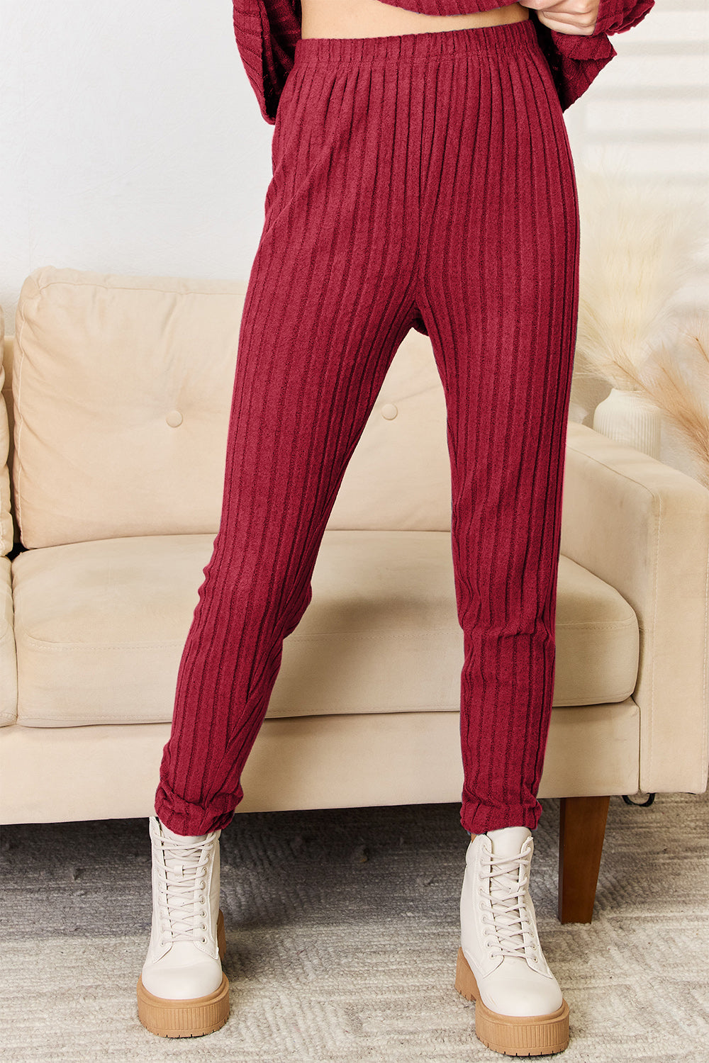 Basic Bae Full Size Notched Long Sleeve Top and Pants Set - ClassiQ