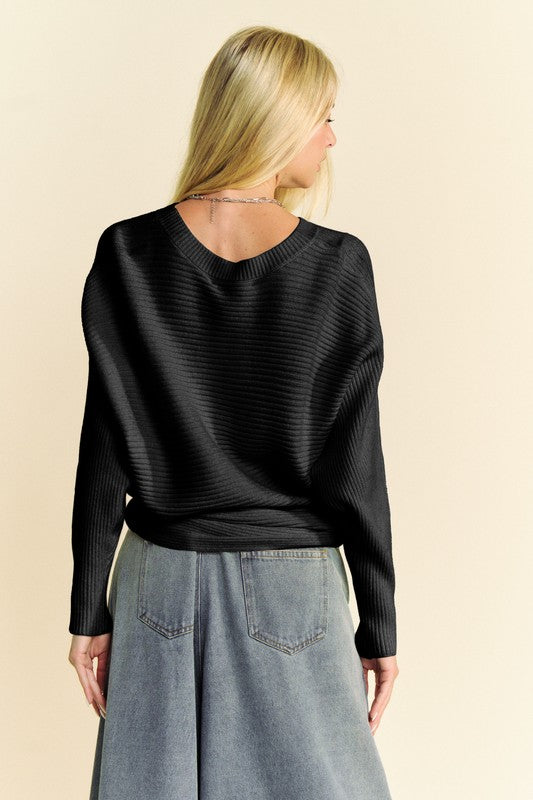 Davi & Dani Round Neck Batwing Sleeve Sweater - ClassiQ
