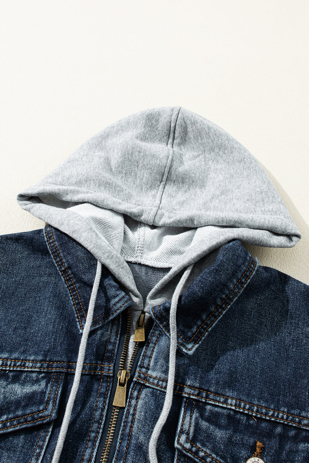 Fake Two-Piece Hooded Zip-Up Denim Jacket - Classique Collection