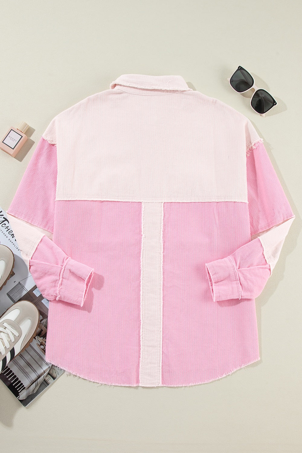 Two-tone Color Exposed Seam Corduroy Shacket - Classique Collection