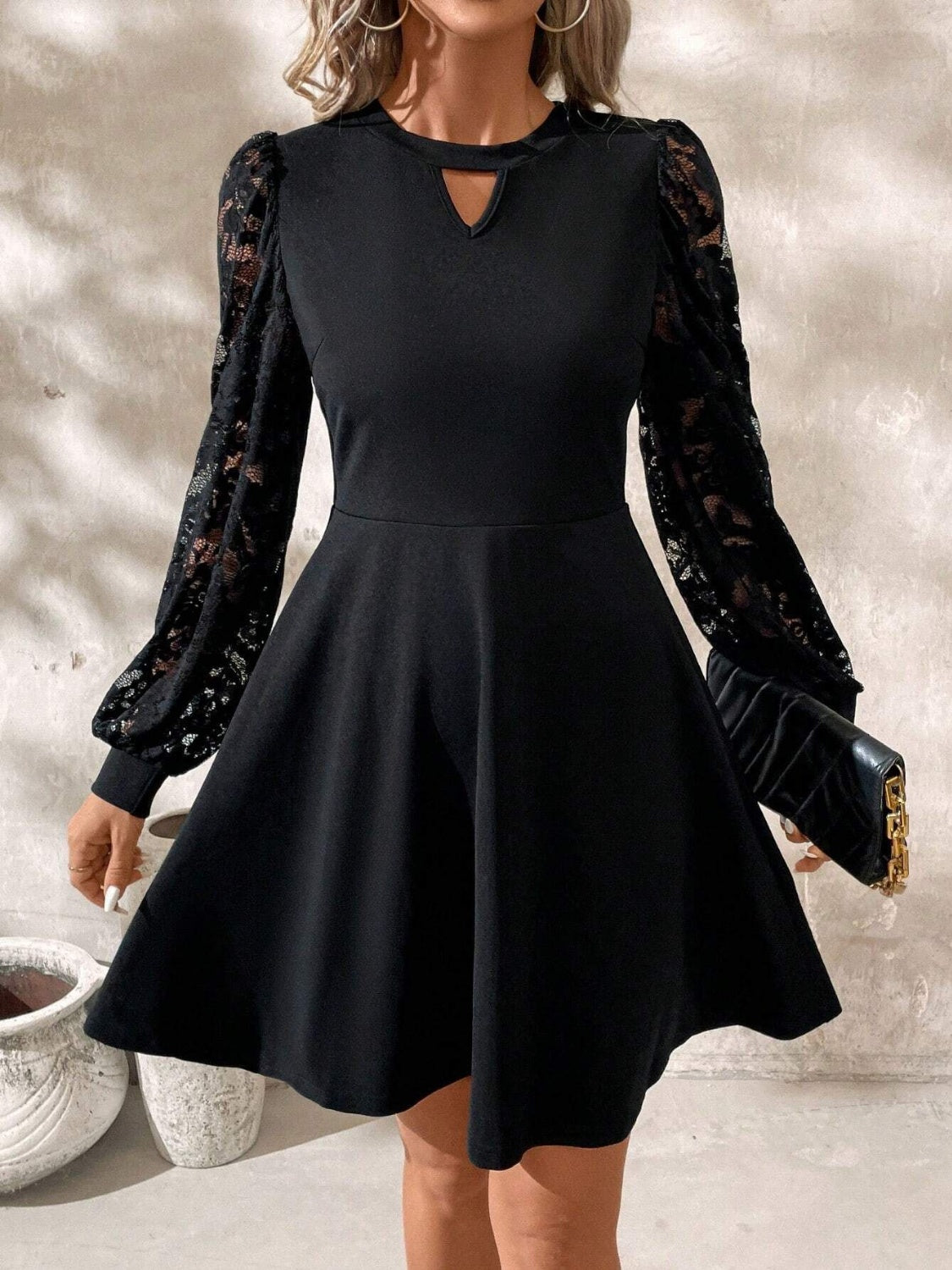 Cutout Lace Long Sleeve Mini Dress - Classique Collection