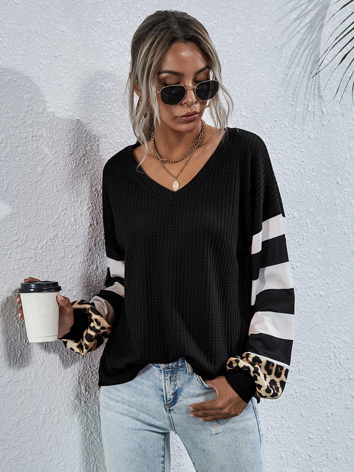 Leopard Striped Waffle-Knit Top - ClassiQ