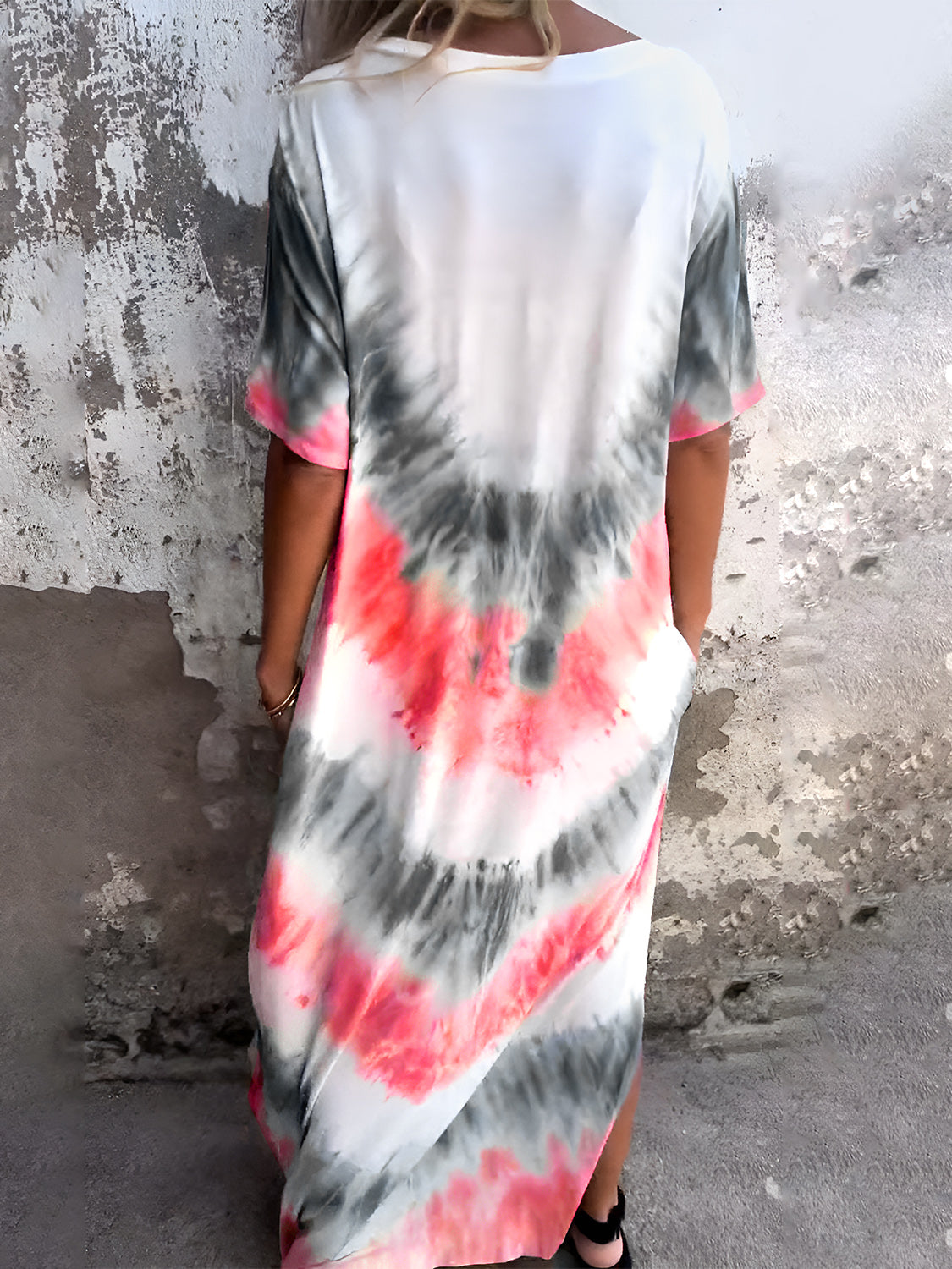 Full Size Pocketed Tie-Dye Short Sleeve Dress - Classique Collection