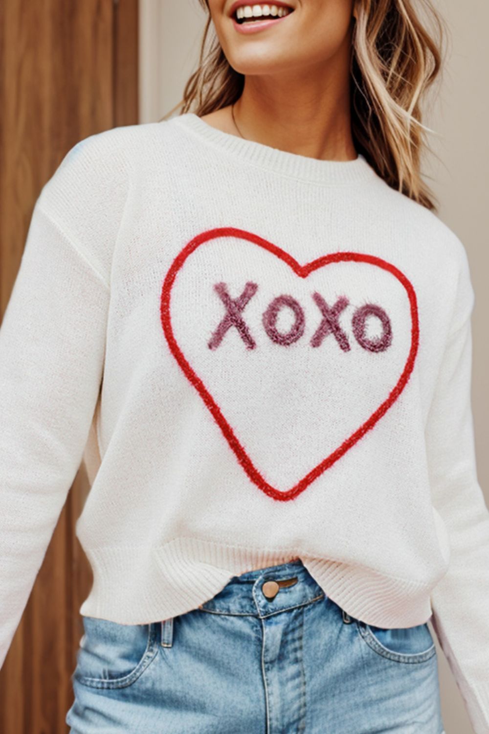 XOXO Round Neck Drop Shoulder Sweater - ClassiQ