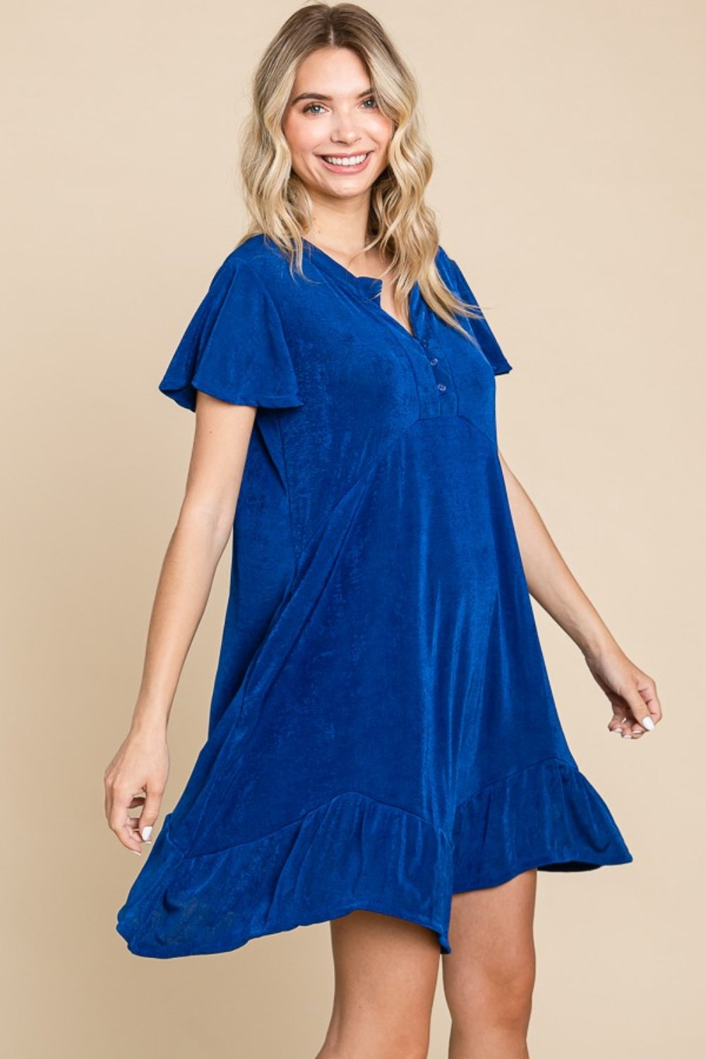 Culture Code Full Size Short Sleeve Ruffled Asymmetric Hem Dress - Classique Collection