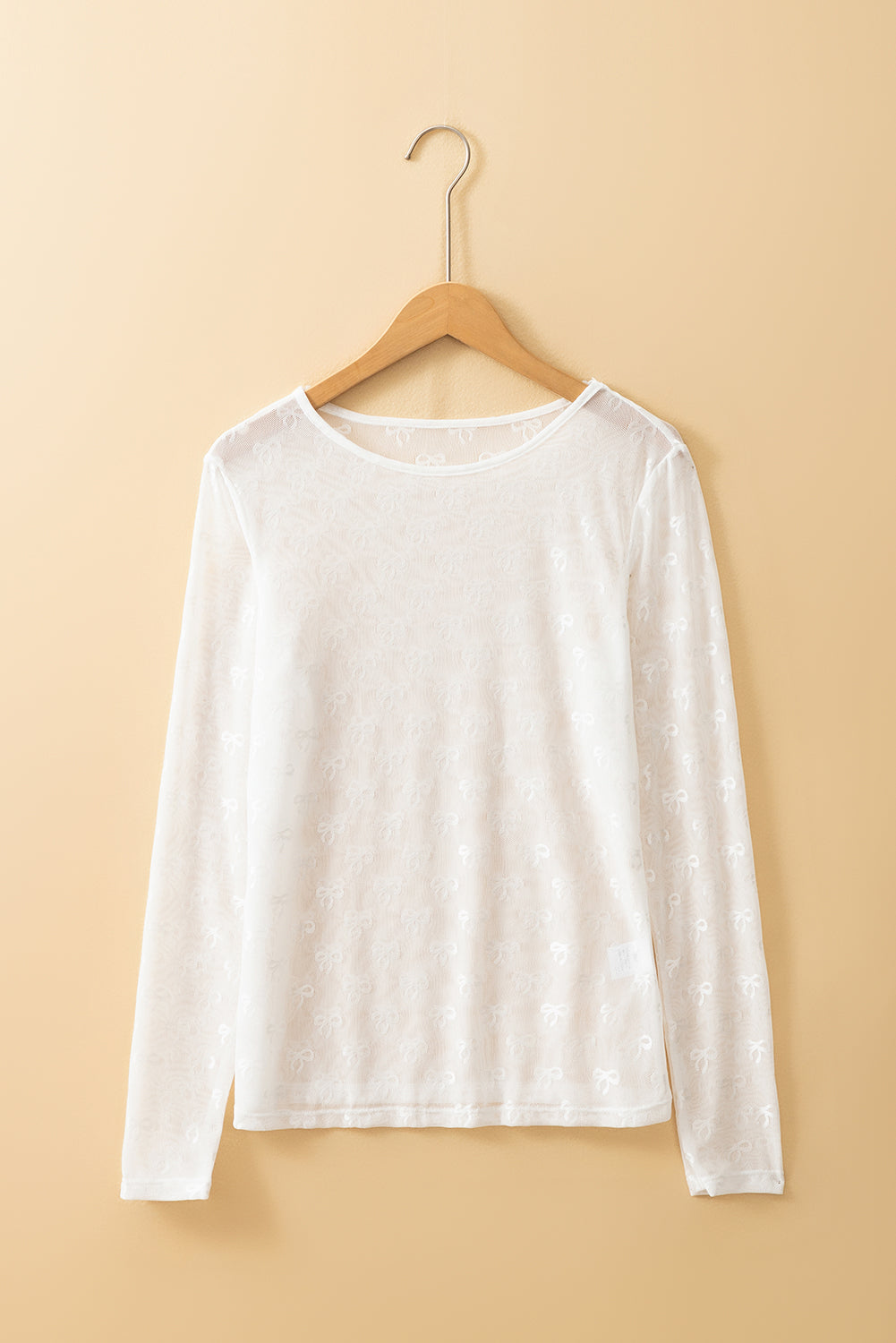 Black Bow Pattern Long Sleeve Slim Fit Mesh Top - ClassiQ
