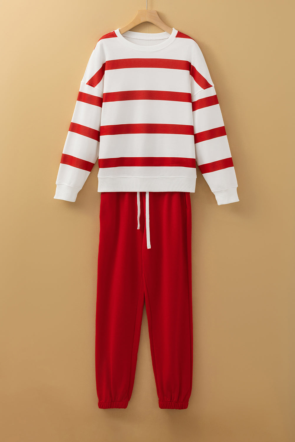 Black Striped Drop Shoulder Pullover and Joggers Set - ClassiQ