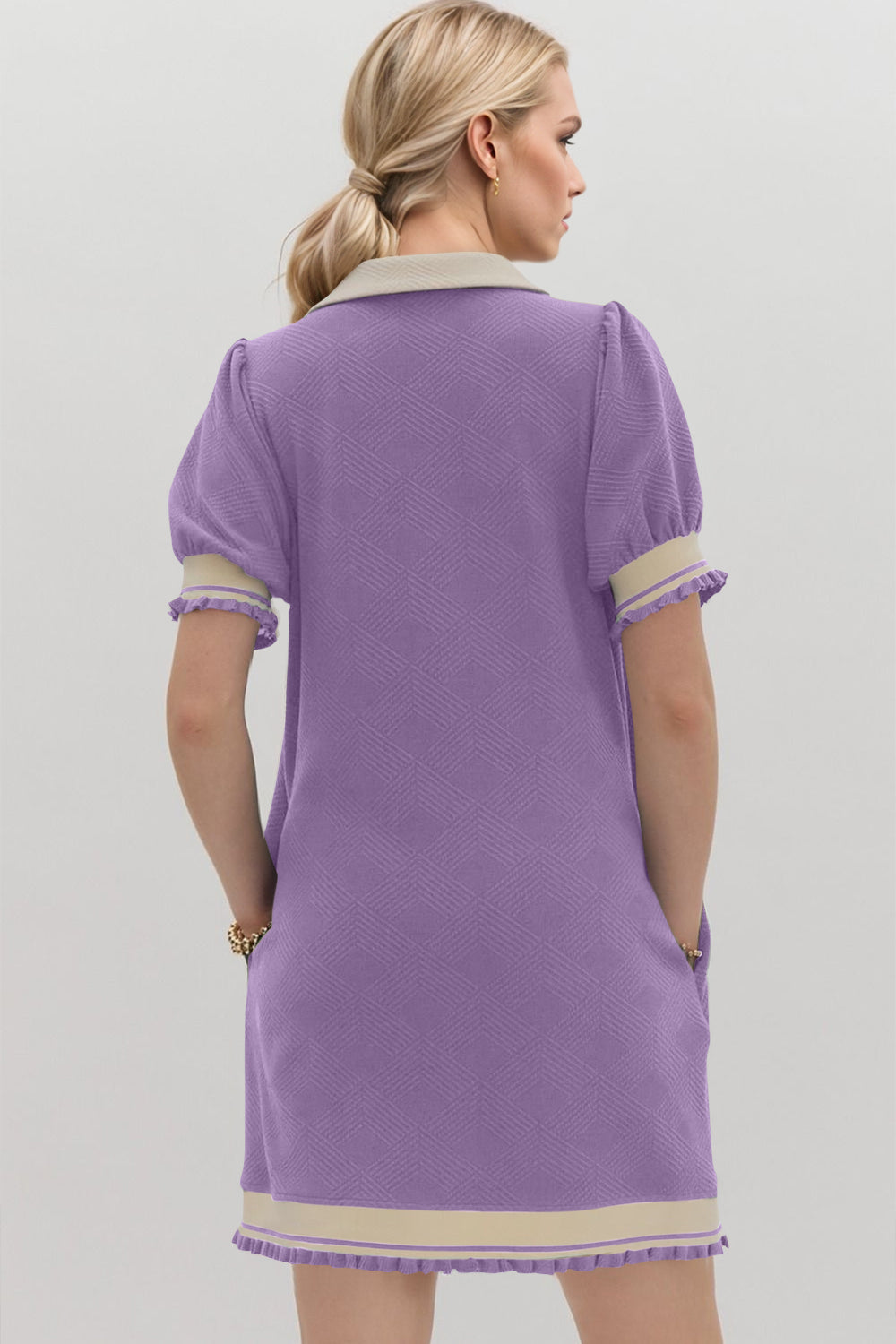 Oh Frill Contrast Trim Johnny Collar Short Sleeve Mini Dress - Classique Collection