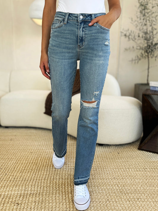 Judy Blue Full Size Mid Rise Destroyed Hem Distressed Jeans - Classique Collection