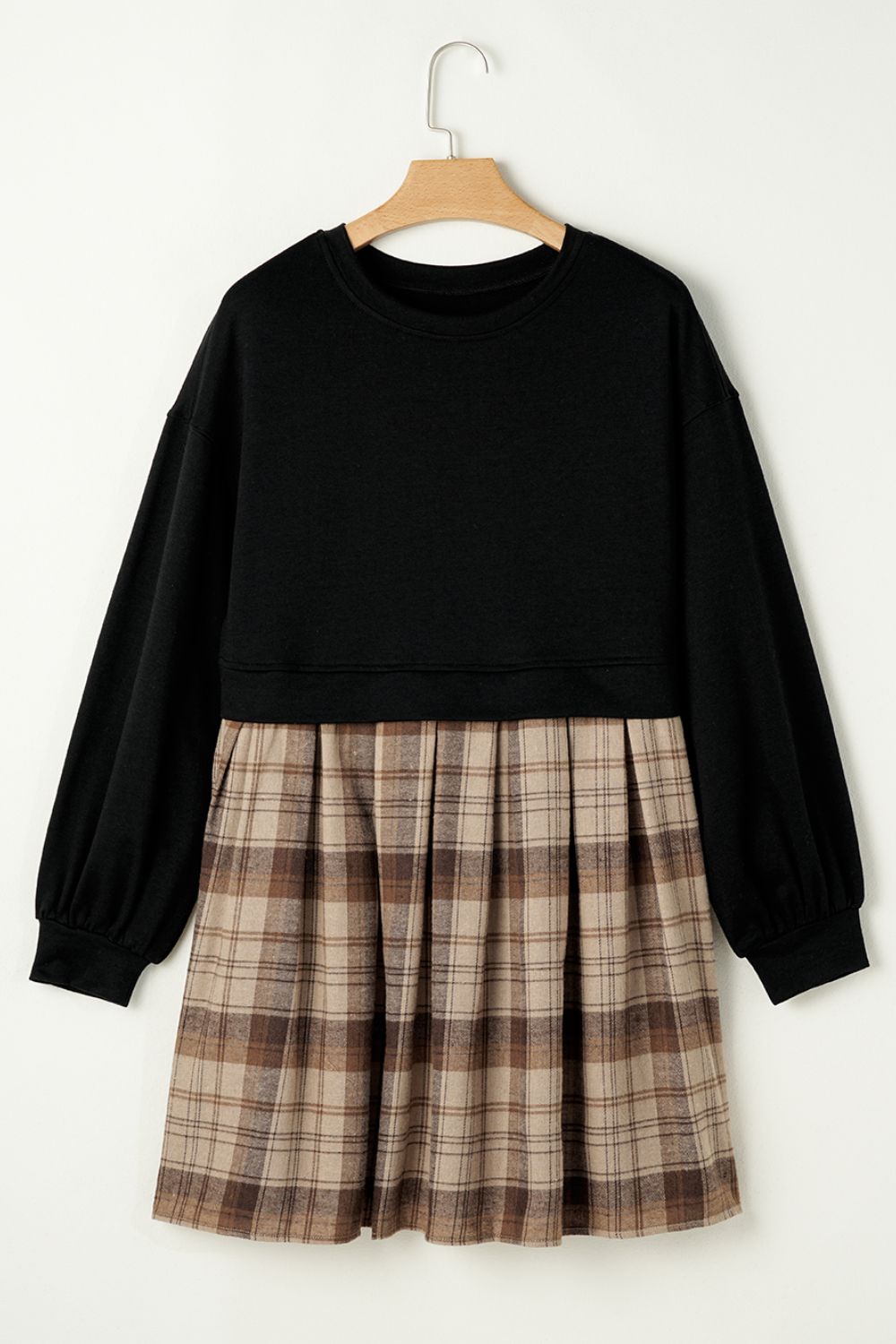 Plaid Round Neck Long Sleeve Mini Dress - Classique Collection