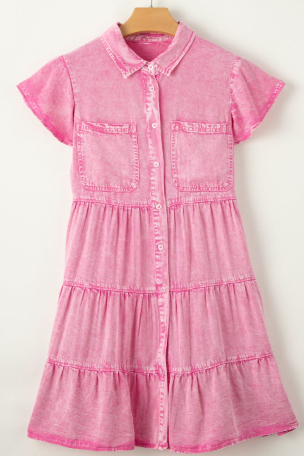 Collared Neck Button Down Mini Denim Dress - Classique Collection