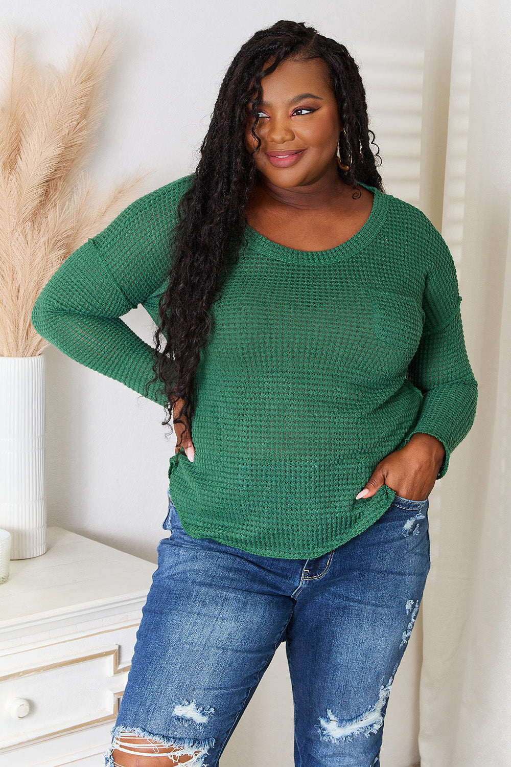 Culture Code Full Size Scoop Neck Patch Pocket Top - Classique Collection