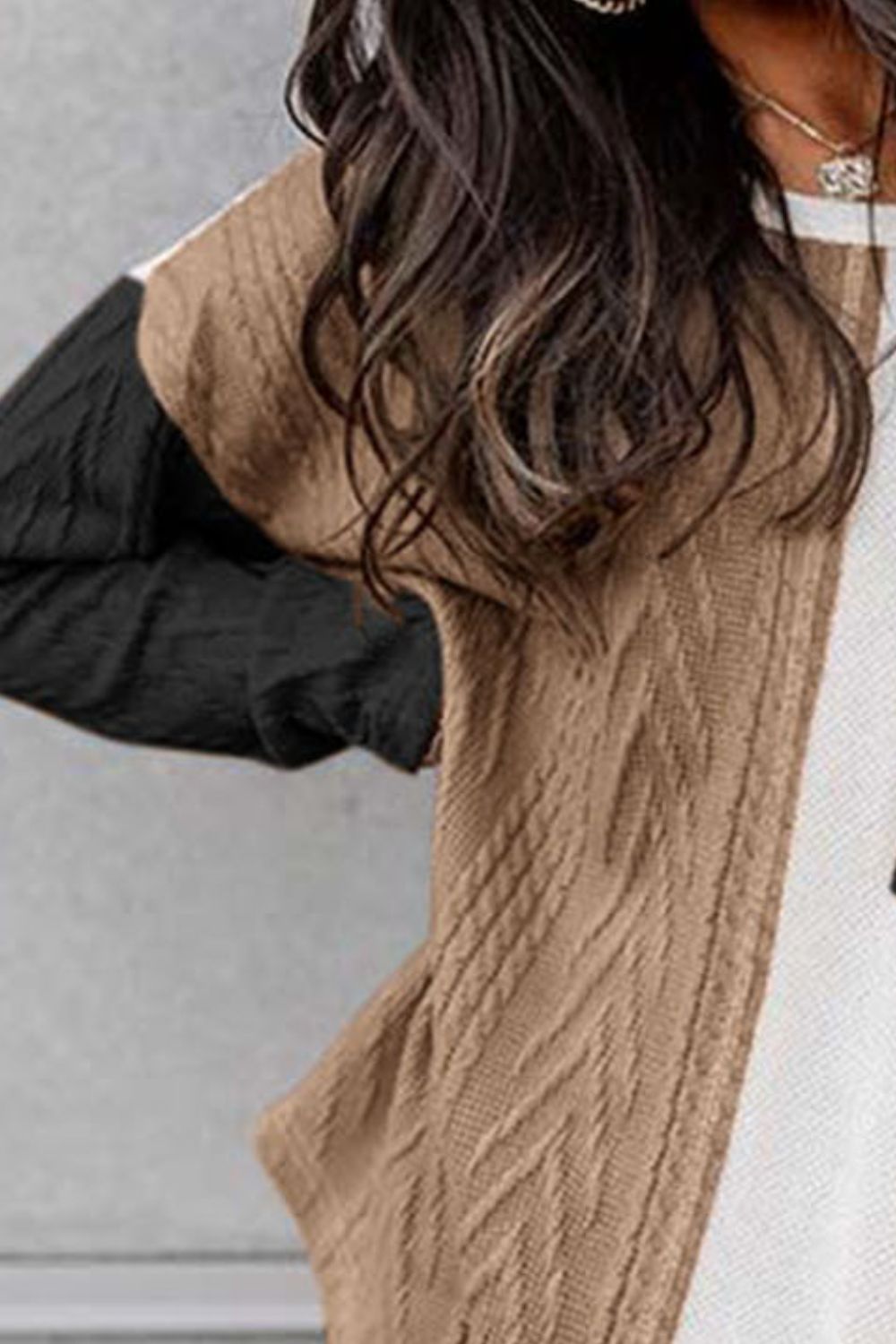 Full Size Color Block Cable-Knit Tops - Classique Collection