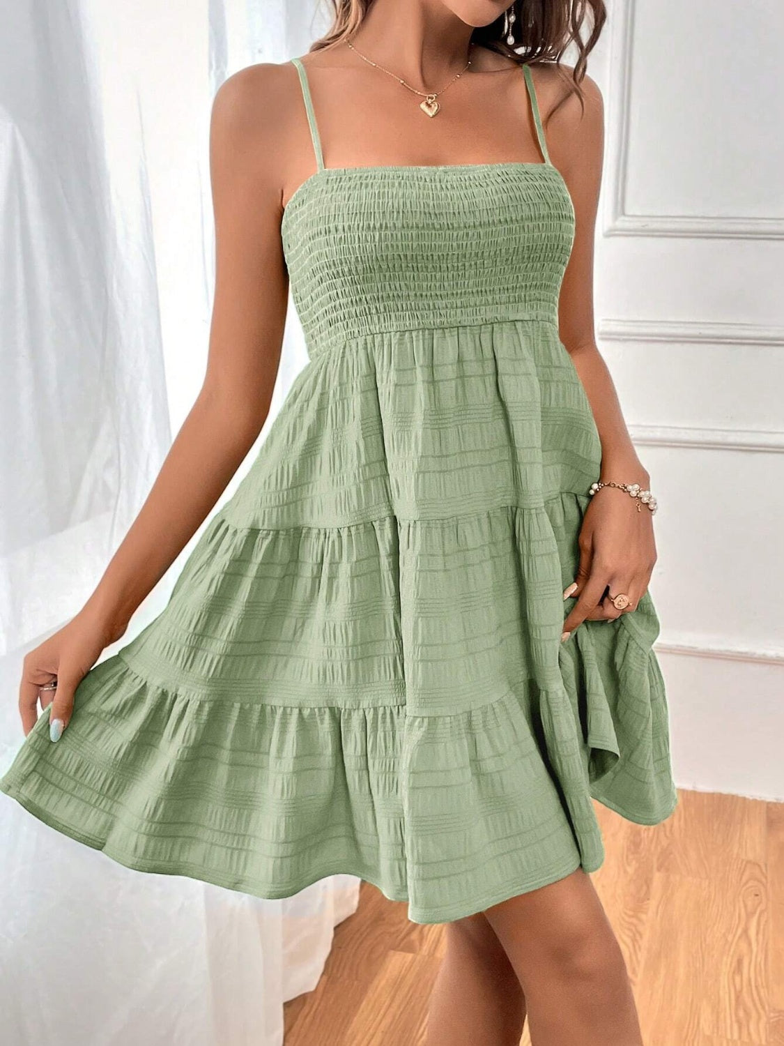 Smocked Tiered Sleeveless Mini Dress - Classique Collection