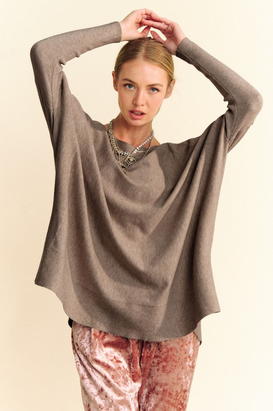 Davi & Dani Round Neck Dropped Shoulder Long Sleeve Knit Top - Classique Collection