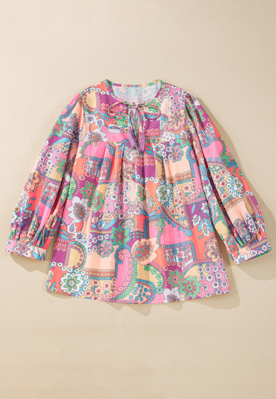 Printed Tie Neck Three-Quarter Sleeve Blouse - Classique Collection
