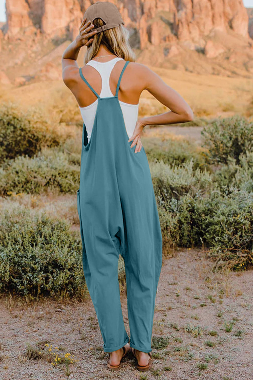 Double Take Full Size V-Neck Sleeveless Jumpsuit with Pockets - ClassiQ