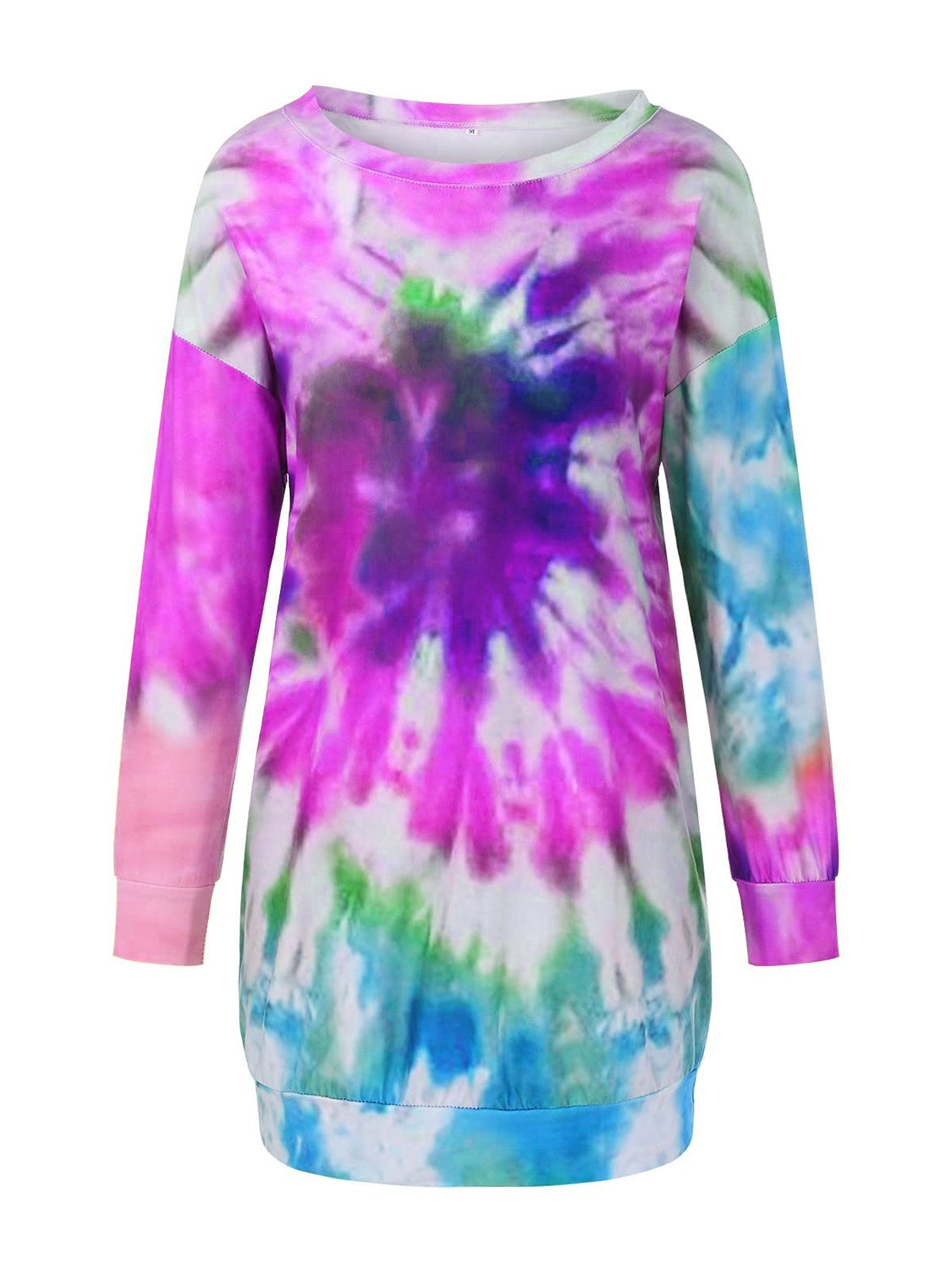 Full Size Tie-Dye Round Neck Long Sleeve Dress - Classique Collection