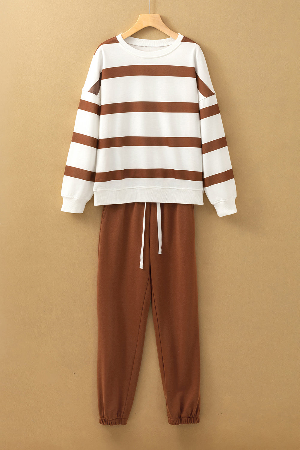 Black Striped Drop Shoulder Pullover and Joggers Set - ClassiQ