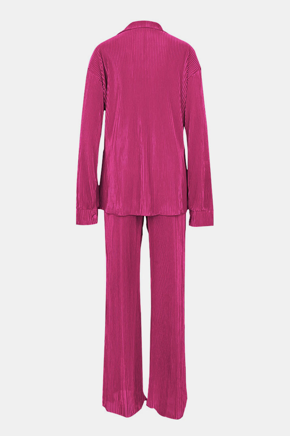 Textured Button Up Collared Neck Top and Pants Set - ClassiQ