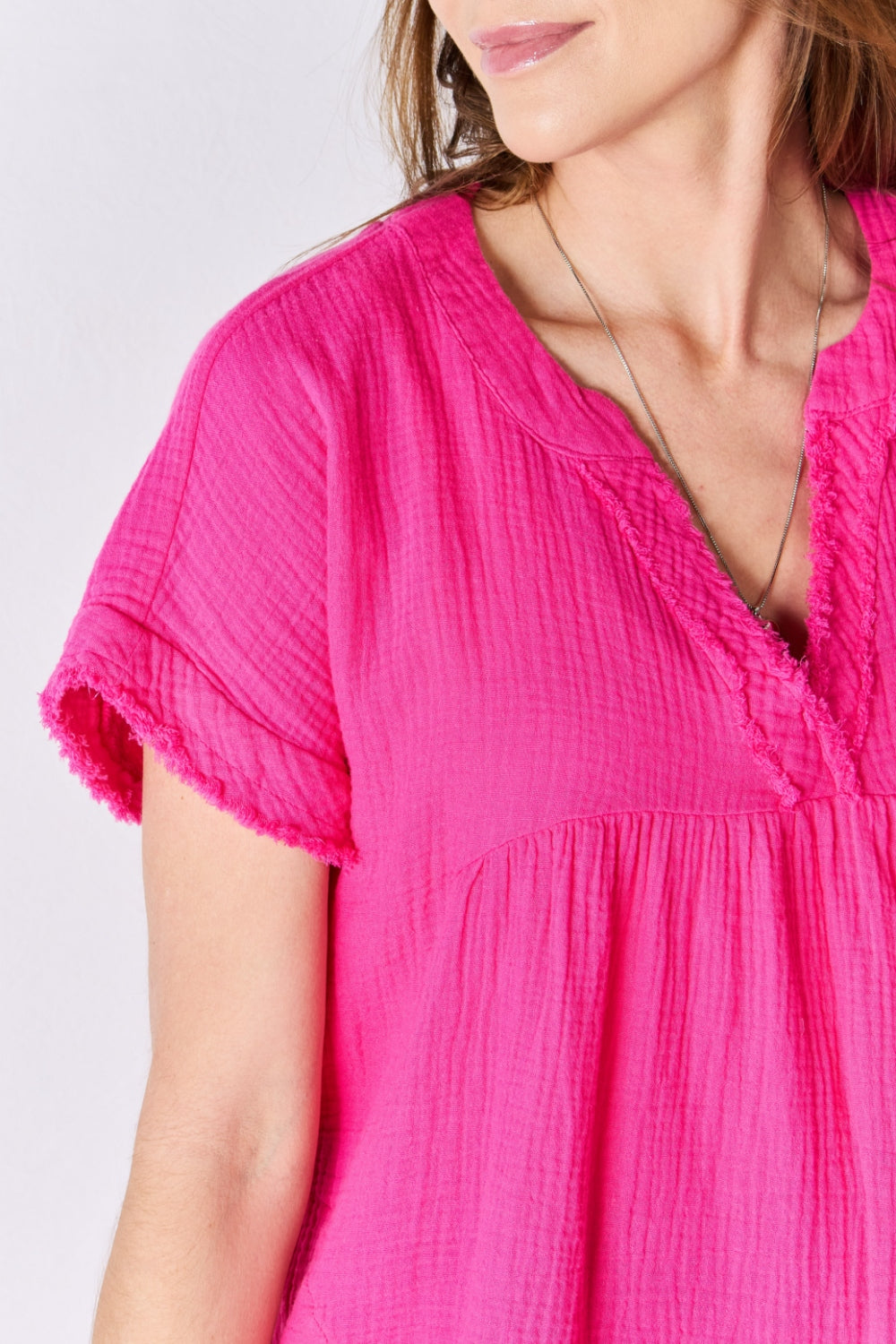 Zenana Full Size Raw Hem Short Sleeve Top - Classique Collection