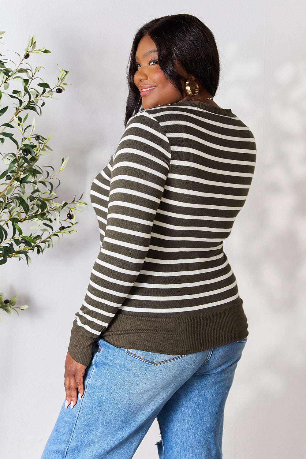 Zenana Full Size Striped Snap Down Cardigan - Classique Collection